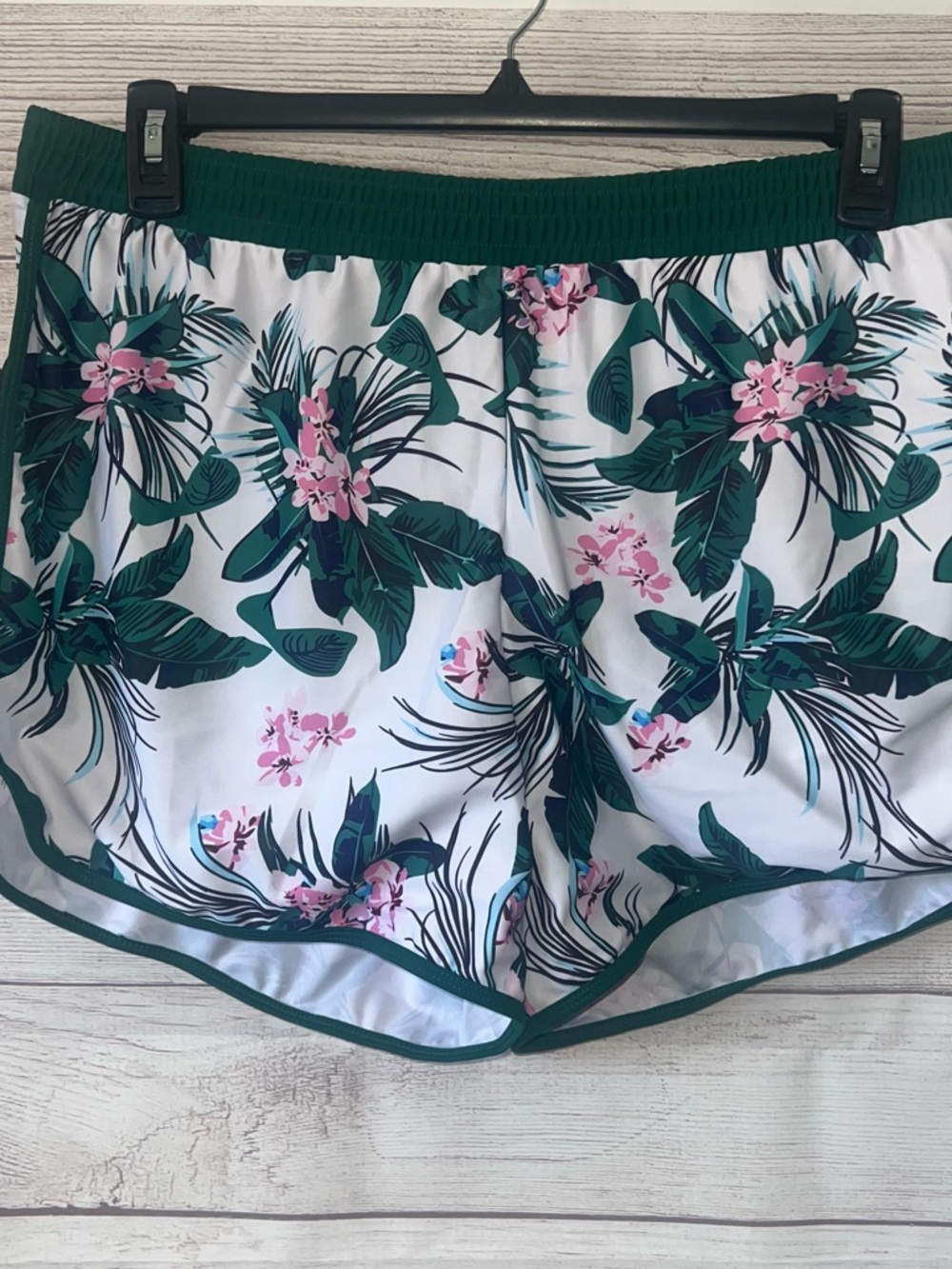 Tropical Floral Swim Shorts with Green Trim